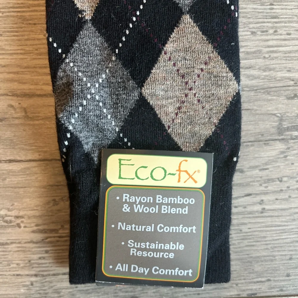 Goldtoe All Day Comfort Men’s Eco-fx Dress Sock Black Argyle NWT Bamboo Wool